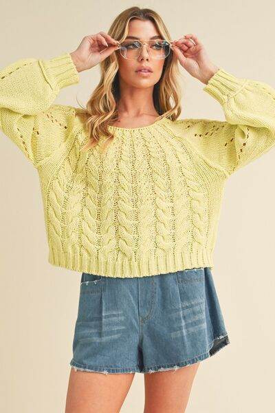 Aemi + Co Cable-Knit Openwork Round Neck Sweater - us.meeeshop