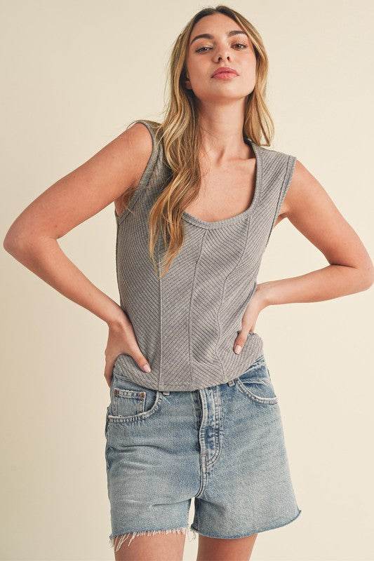 Aemi + Co Exposed Seam Ribbed Wide Strap Tank - us.meeeshop