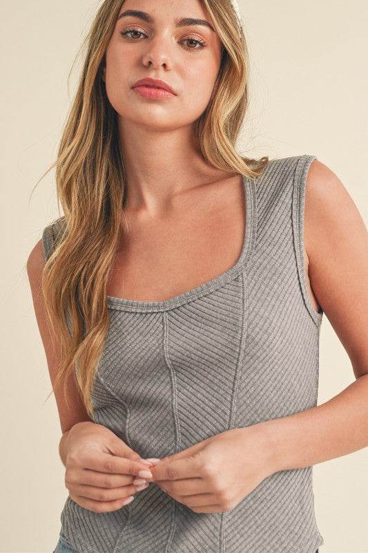 Aemi + Co Exposed Seam Ribbed Wide Strap Tank - us.meeeshop