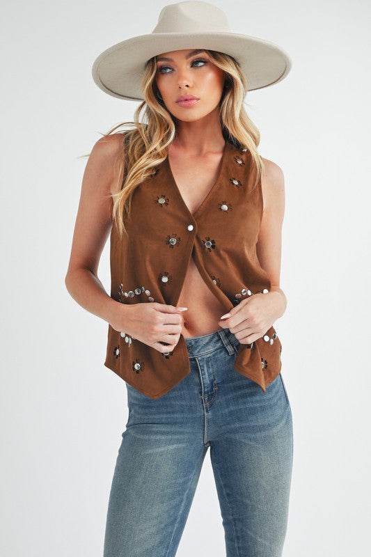 Aemi + Co Heart Rivet Detail Suede Vest Coat - us.meeeshop