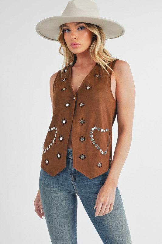 Aemi + Co Heart Rivet Detail Suede Vest Coat - us.meeeshop