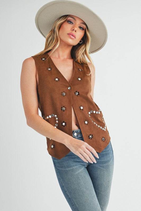 Aemi + Co Heart Rivet Detail Suede Vest Coat - us.meeeshop