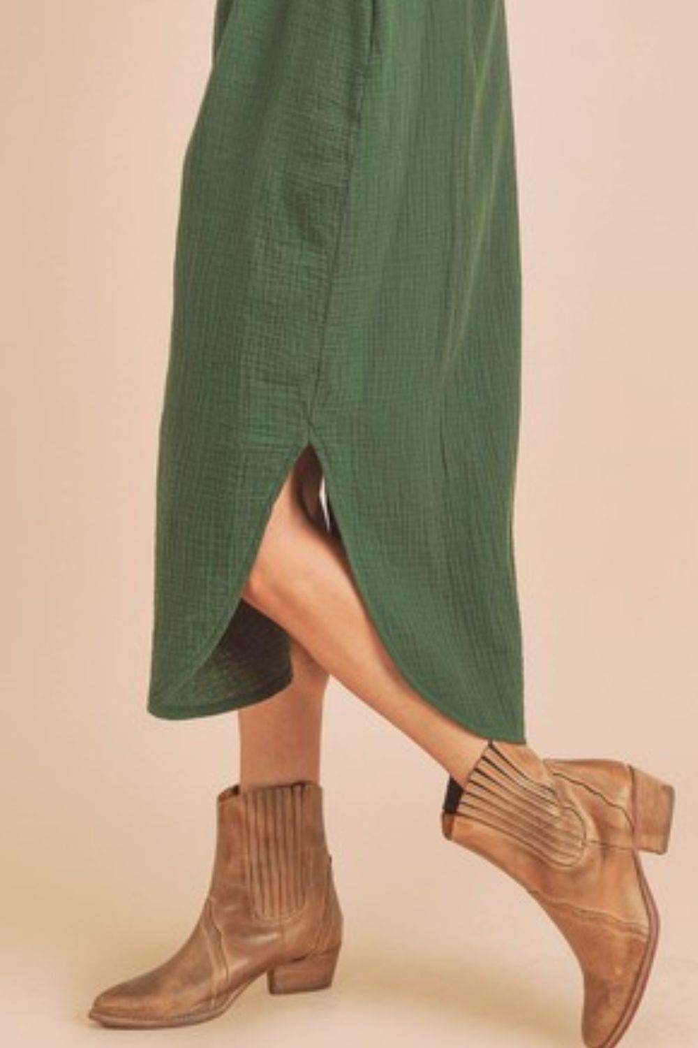 Aemi + Co Round Neck Midi Tank Dress with Pockets in Dark Green - us.meeeshop