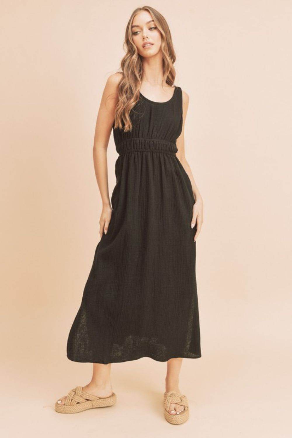 Aemi + Co Side Slit Round Neck Sleeveless Tank Dress - us.meeeshop