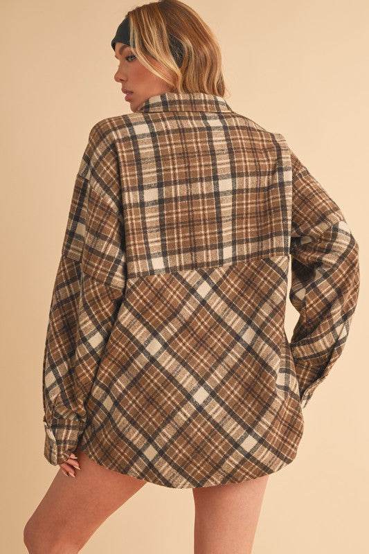 Aemi + Co Slit Plaid Half Zip Drop Shoulder Top - us.meeeshop