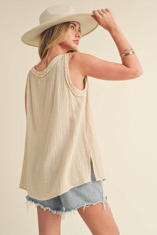 Aemi + Co V-Neck Wide Strap Tank in Oatmeal in Oatmeal - us.meeeshop