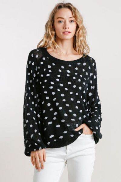 Umgee Dalmatian Hand Stamped Round Neck Sweater Plus Size - us.meeeshop