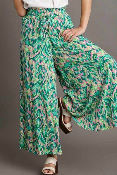 Umgee Mixed Print High Waist Wide Leg Pants Plus Size - us.meeeshop