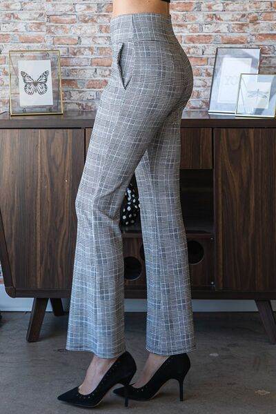 Heimish Full Size Plaid Flare Pants with Wide Waist Band Plus Size - us.meeeshop