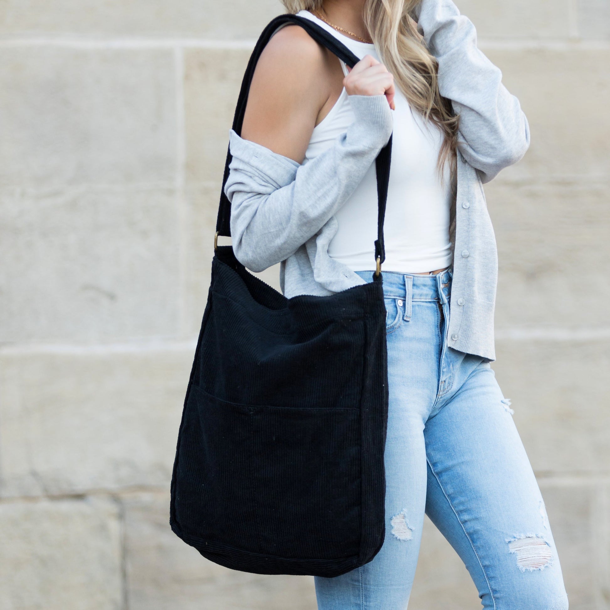Aili's Corner Corduroy Messenger Bag in Cream view 5