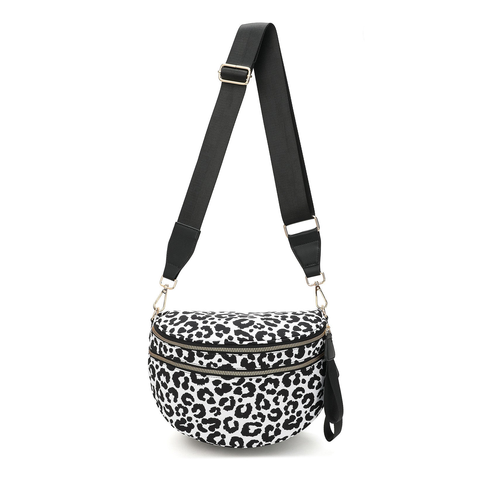 Aili's Corner Dylan Oversize Leopard Double Zip Crescent Sling Handbag view 7