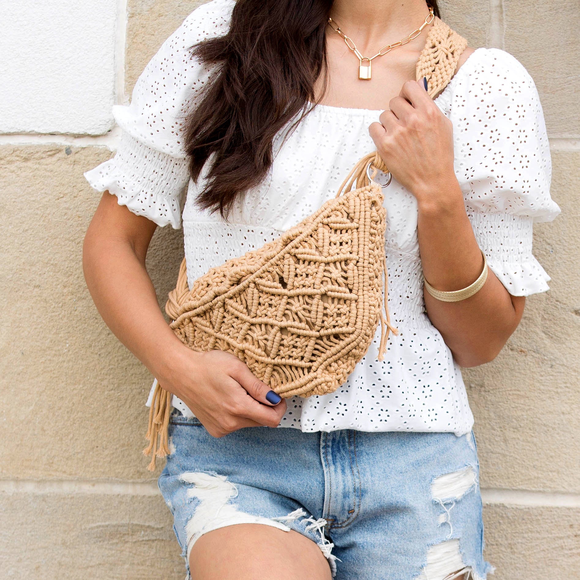 Aili's Corner Macrame Sling Bag in Khaki - Macrame Sling Bag Tutorial