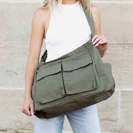 Aili's Corner Nova Oversize Canvas Messenger Bag in Black - Nova Bag Carry On