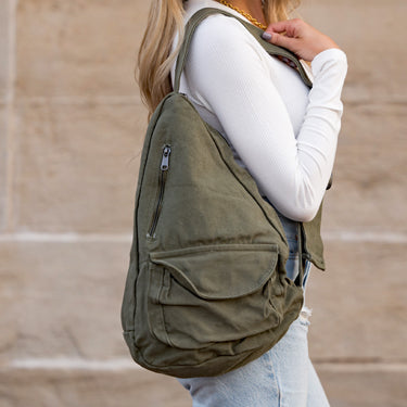 Aili's Corner Oversize Canvas Sling Bag in Olive view 4 - Large Canvas Bag