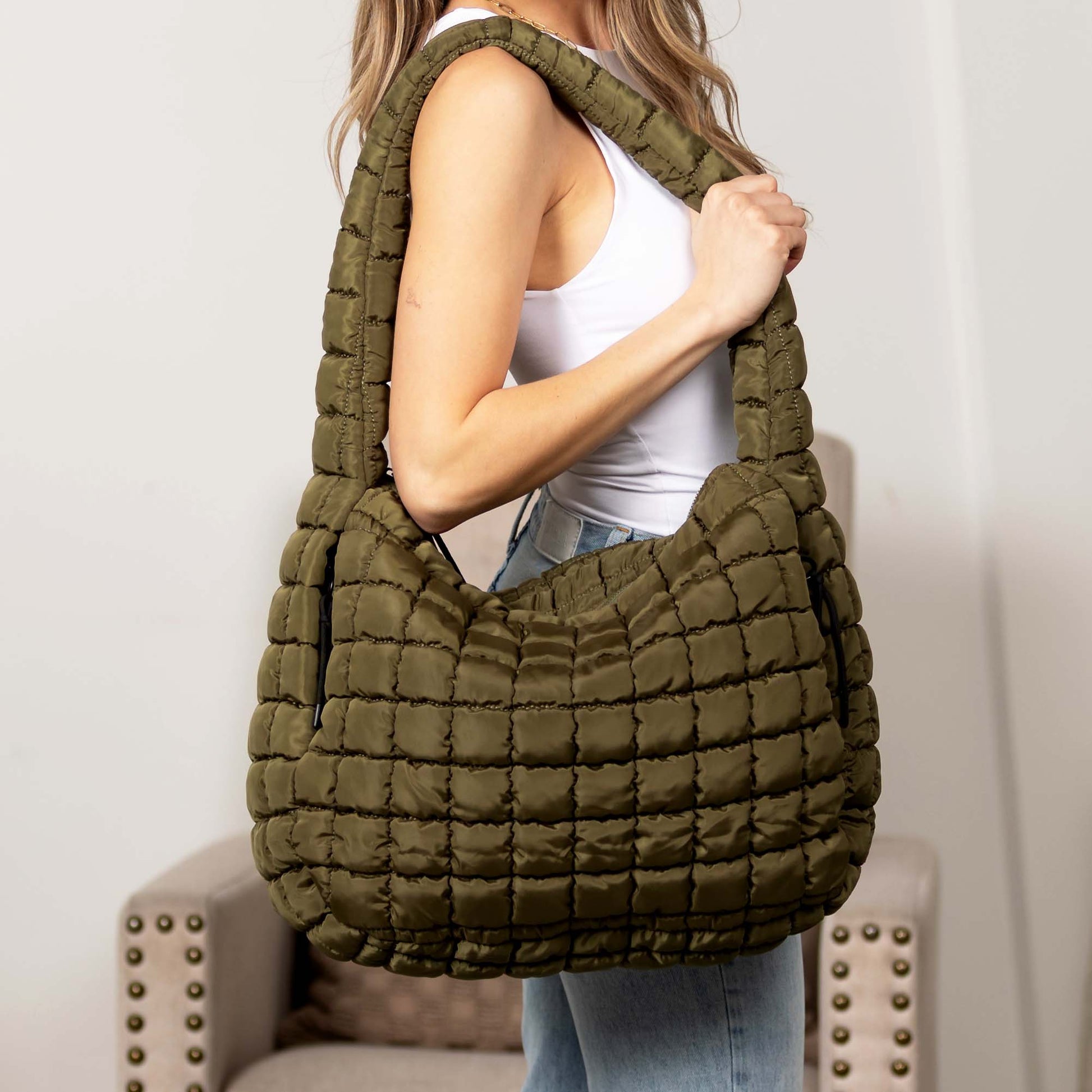 Aili's Corner Taylor Quilted Puffer Tote in Mocha view 7 - Bella Taylor Quilted Tote (bag)