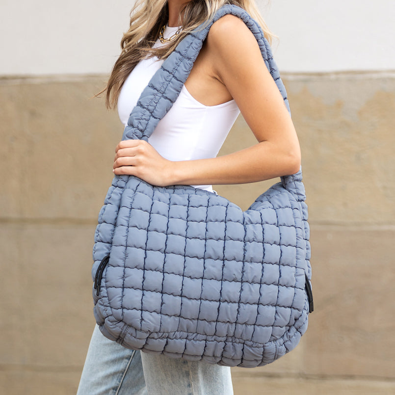 Aili's Corner Taylor Quilted Puffer Tote in Olive view 8 - Bella Taylor Quilted Tote (bag)