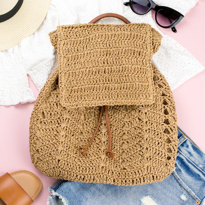 Aili's Corner Woven Straw Backpack in Straw view 2 - Woven Straw Backpack Purse (bag)