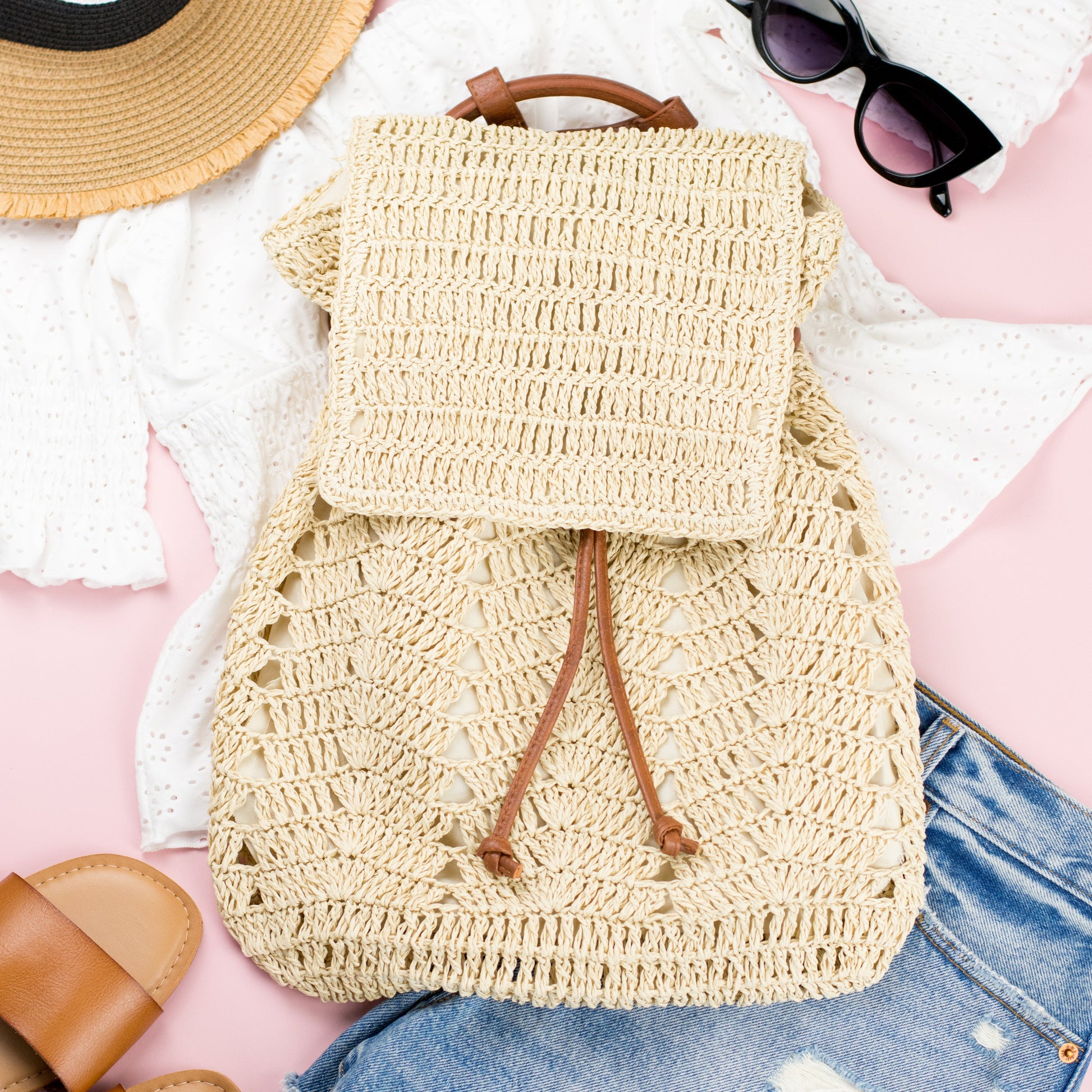 Aili's Corner Woven Straw Backpack view 6 - Woven Straw Backpack Purse (bag)