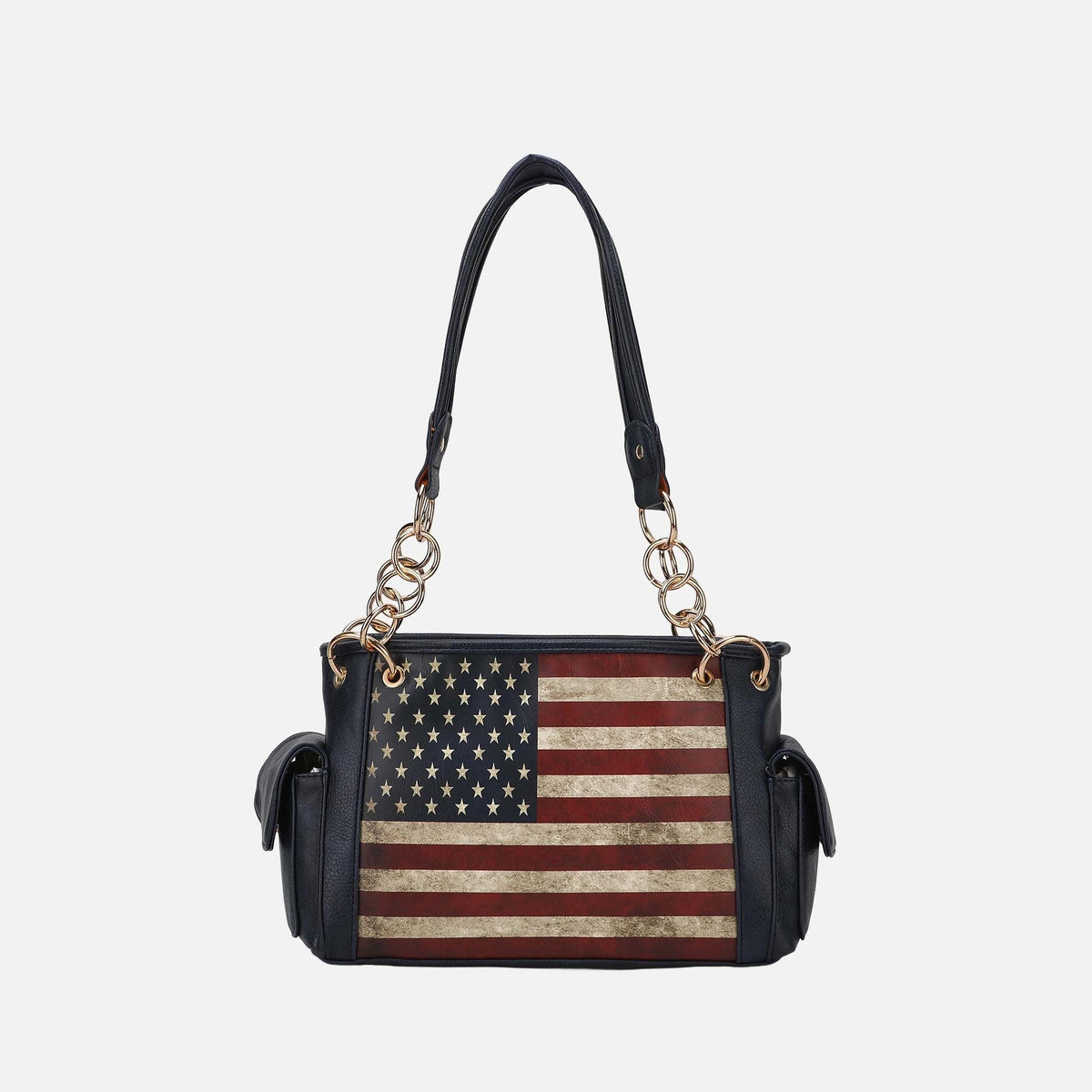 Alaina Printed Flag Shoulder Bag in Beige