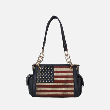 Alaina Printed Flag Shoulder Bag in Beige