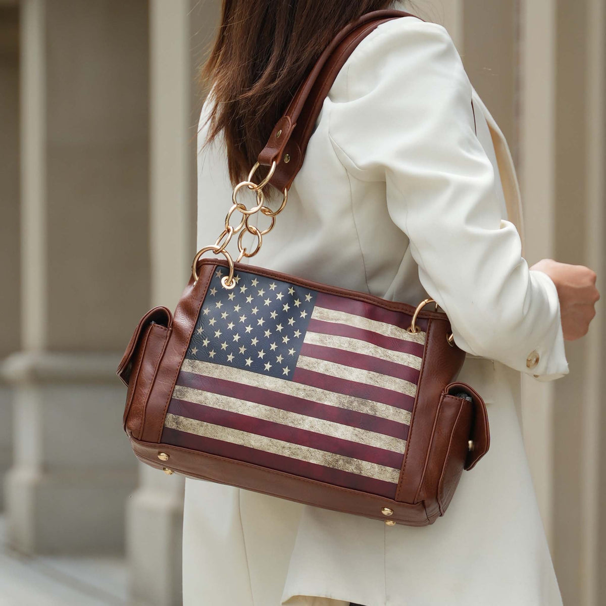Alaina Printed Flag Shoulder Bag in Black view 2