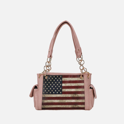 Alaina Printed Flag Shoulder Bag in Rose Pink view 7