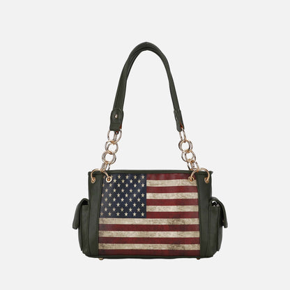 Alaina Printed Flag Shoulder Bag in Taupe view 9