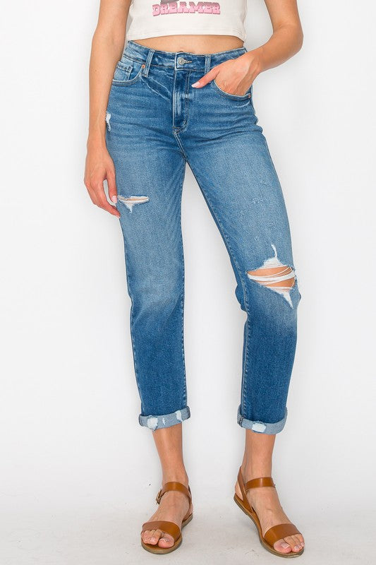 Alexa plus High Rise Tapered Leg Mom Jeans in P-20 view 3 - High-Waisted (bottom)