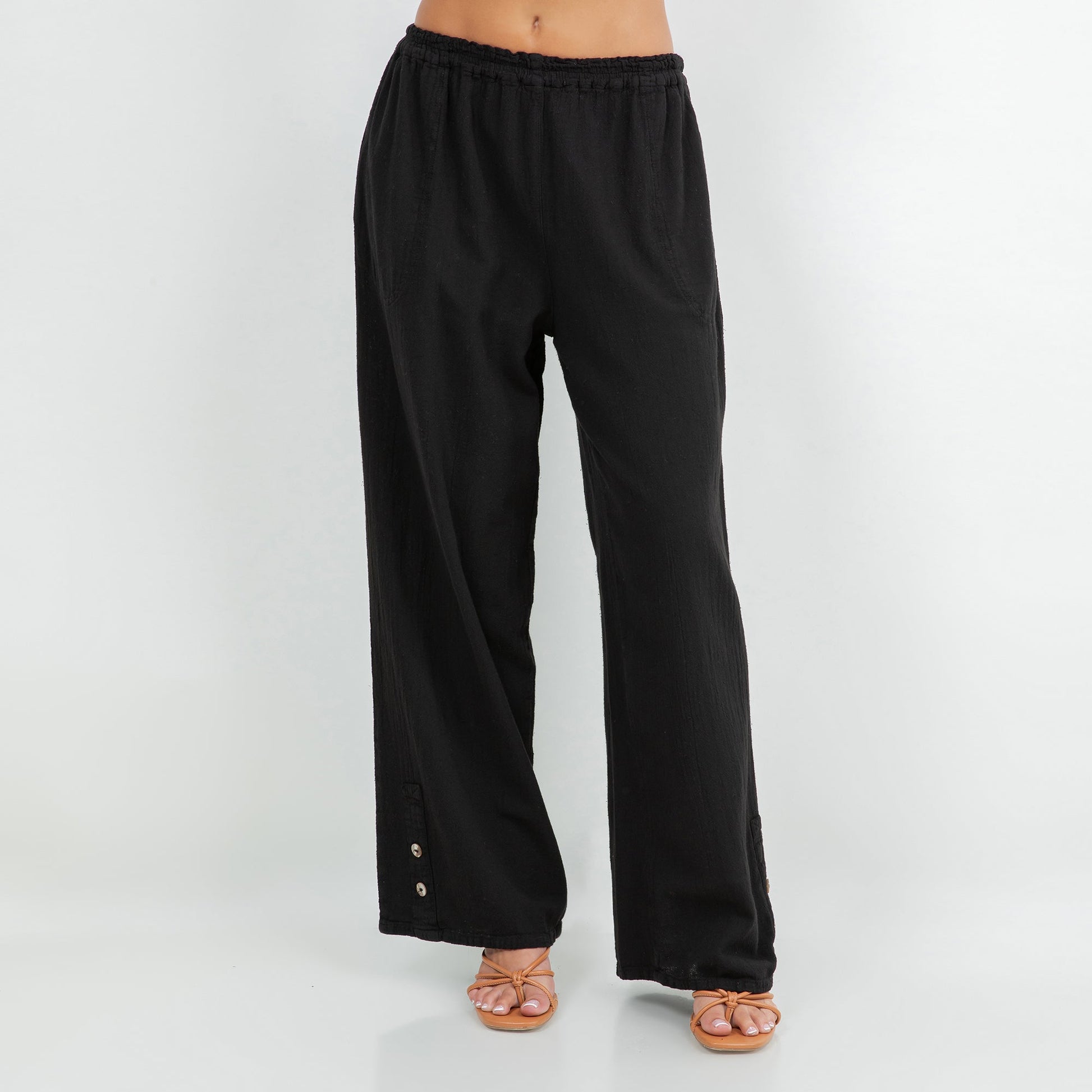 Alexis Pants 100% Cotton Gauze in Eggplant/ Size OSFM view 4 (bottom)