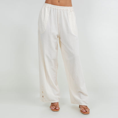 Alexis Pants 100% Cotton Gauze in Peacock/ Size OSFM view 13 (bottom)