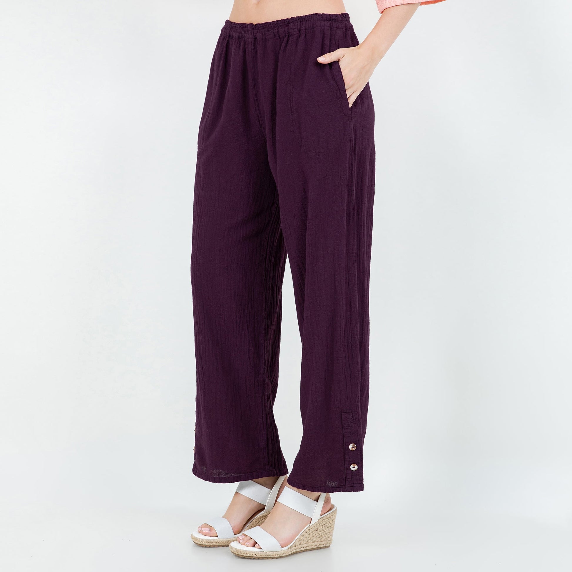 Alexis Pants 100% Cotton Gauze in Sangria/ Size OSFM view 18 (bottom)