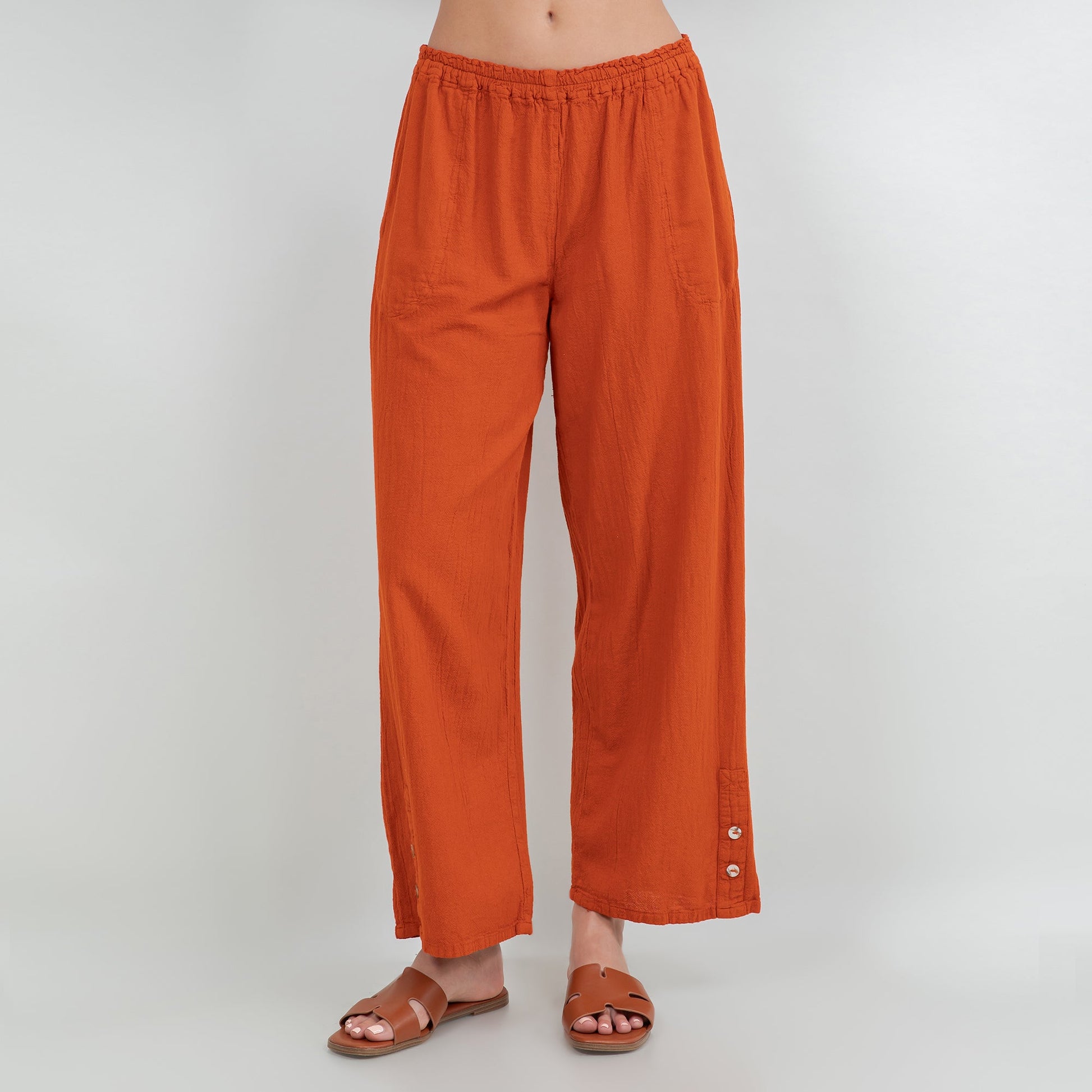 Alexis Pants 100% Cotton Gauze in Walnut/ Size OSFM view 21 (bottom)