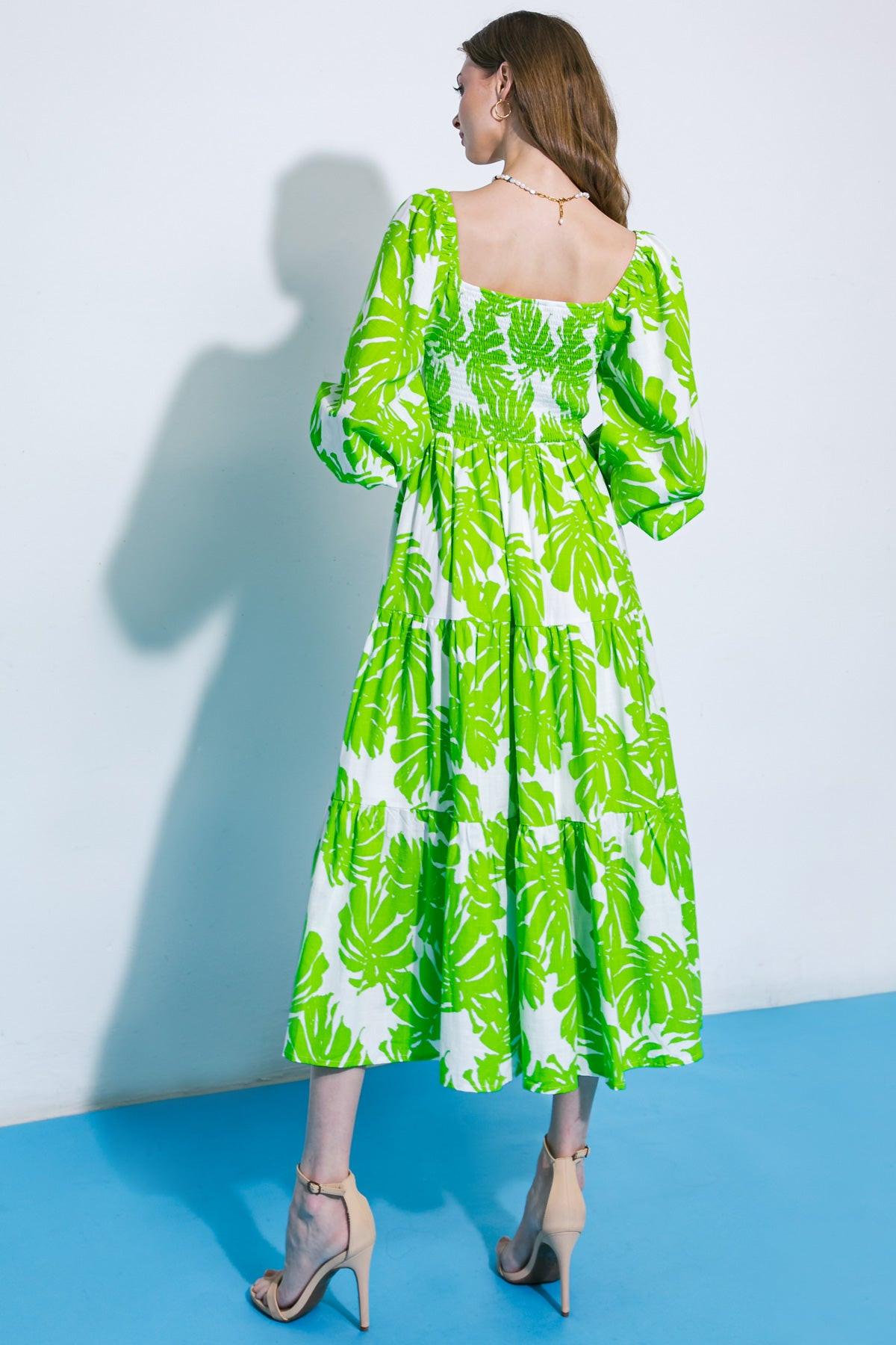 All the Drama Woven Midi Dress in GREEN IVORY view 4