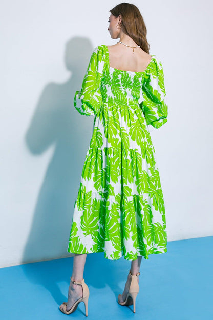 All the Drama Woven Midi Dress in GREEN IVORY view 4