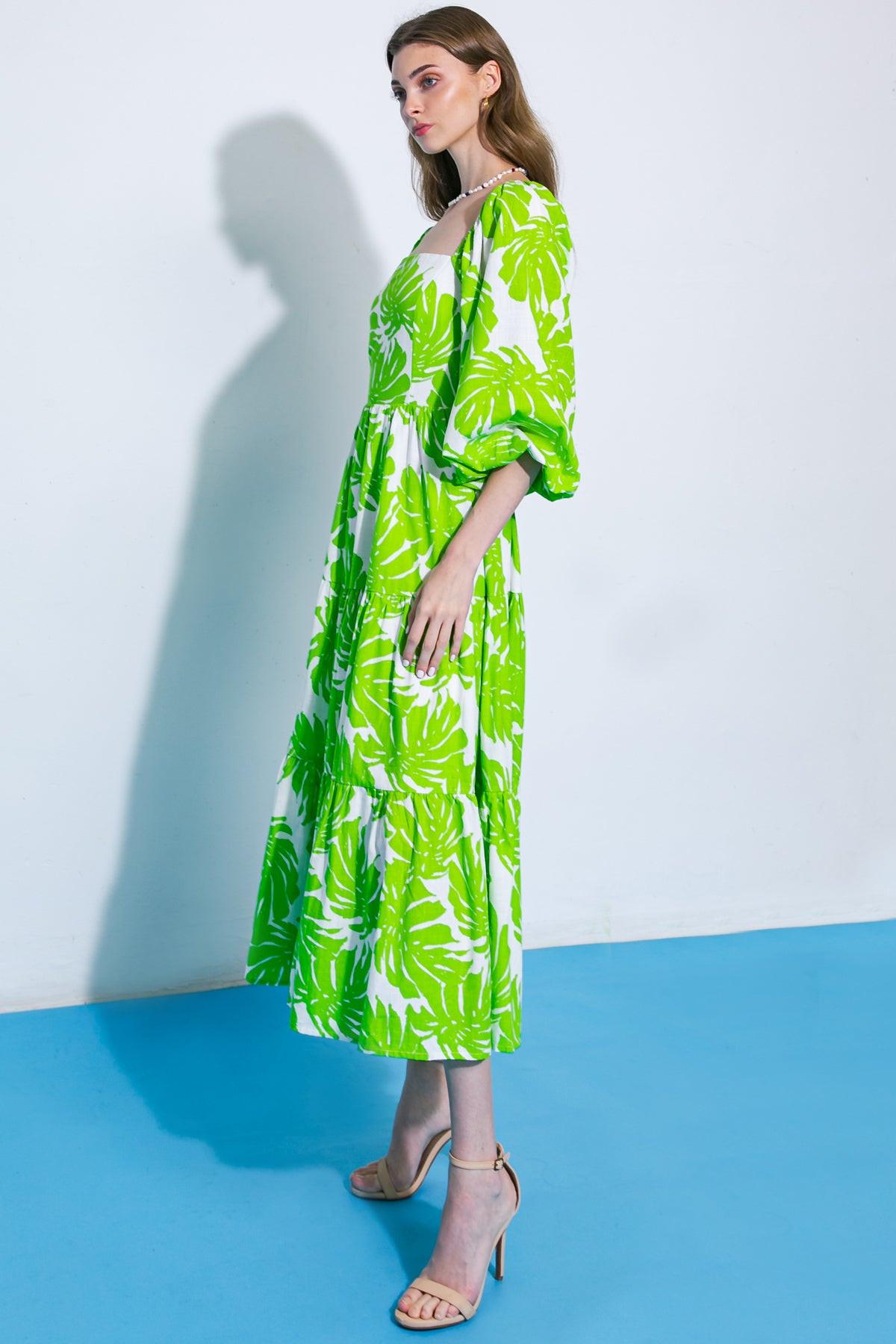 All the Drama Woven Midi Dress in GREEN IVORY view 5
