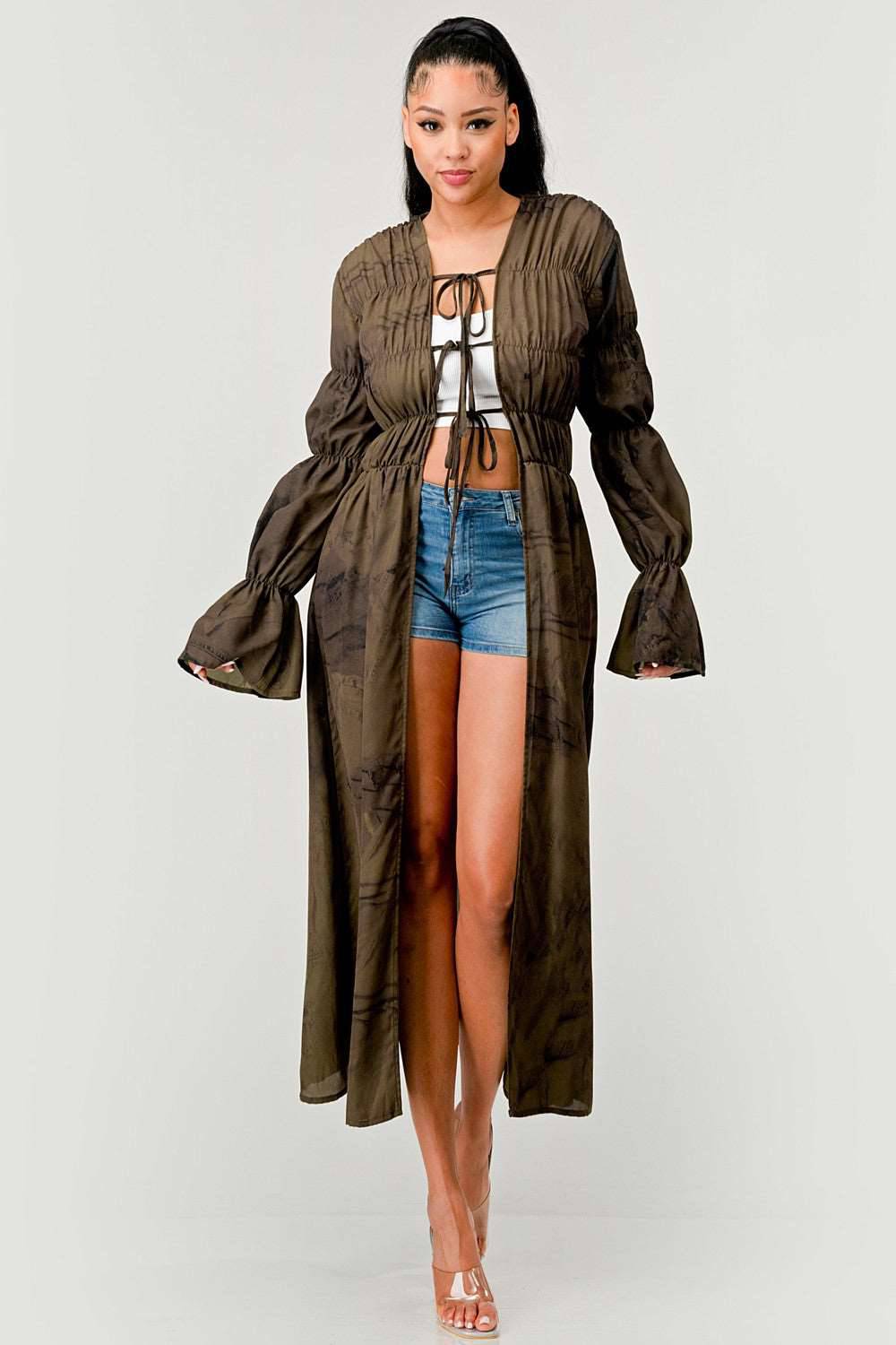 All Tied up Cardigan Top in Olive - Athina Collection