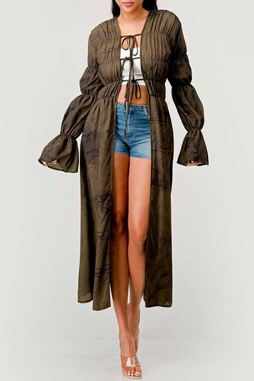 All Tied up Cardigan Top in Olive view 2 - Athina Collection