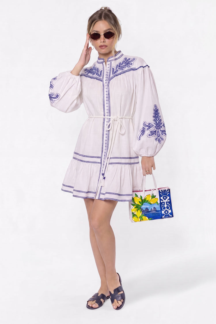 Allison Dress (white Blue) L view 4 (dress) - allison kelly white dress, allison janney white dress, al - shop at us.meeeshop