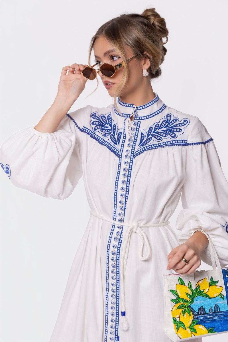 Allison Dress (white Blue) S view 2 (dress) - allison kelly white dress, allison janney white dress, al - shop at us.meeeshop