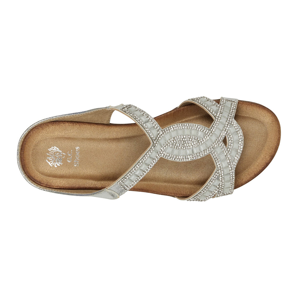 Alora Silver Embellished Slide Flat Sandals Silver view 2 (shoe) - flat sandals, slide flat sandals - shop at us.meeeshop