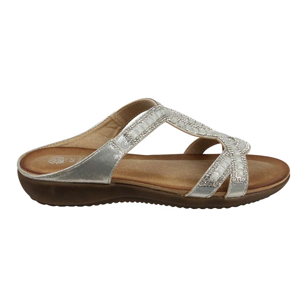 Alora Silver Embellished Slide Flat Sandals Silver view 3 (shoe) - flat sandals, slide flat sandals - shop at us.meeeshop
