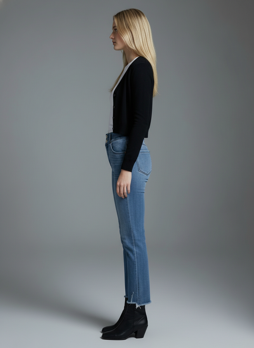 altitude heights corset Altitude Heights Corset Double Waistband Straight Frayed Hem Jeans view 12 (bottom) - shop at us.meee