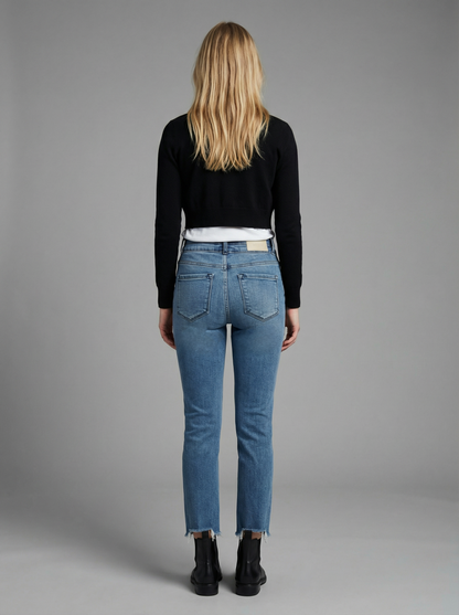 altitude heights corset Altitude Heights Corset Double Waistband Straight Frayed Hem Jeans view 13 (bottom) - shop at us.meee