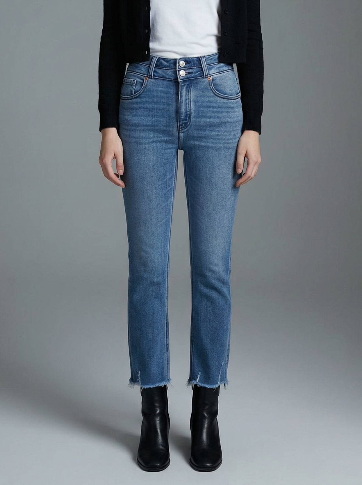 altitude heights corset Altitude Heights Corset Double Waistband Straight Frayed Hem Jeans view 14 (bottom) - shop at us.meee