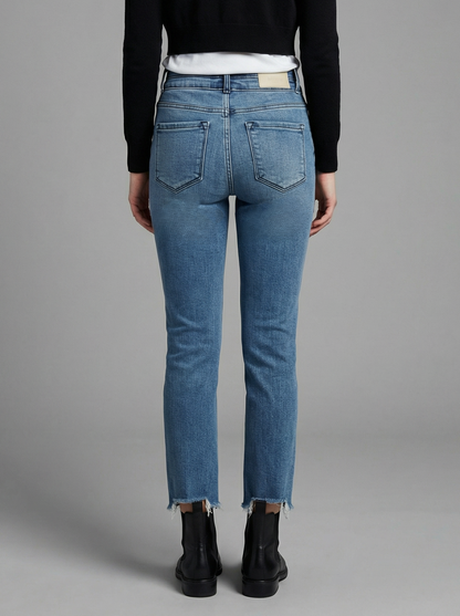 altitude heights corset Altitude Heights Corset Double Waistband Straight Frayed Hem Jeans view 16 (bottom) - shop at us.meee