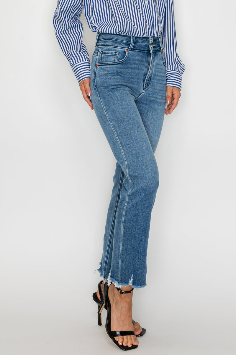 altitude heights corset Altitude Heights Corset Double Waistband Straight Frayed Hem Jeans view 7 (bottom) - shop at us.meees
