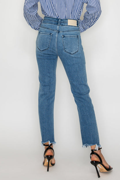 altitude heights corset Altitude Heights Corset Double Waistband Straight Frayed Hem Jeans view 8 (bottom) - shop at us.meees