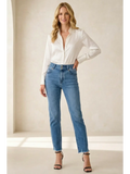 Altitude Heights Corset Double Waistband Straight Frayed Hem Jeans 1 (24) (bottom) - hem jeans, frayed  - shop at us.meeeshop