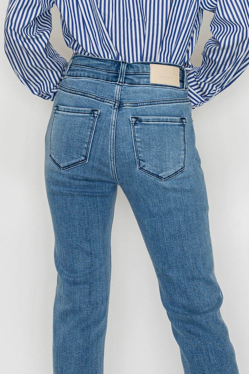Altitude Heights Corset Double Waistband Straight Frayed Hem Jeans in 13 (30) view 7 (bottom)