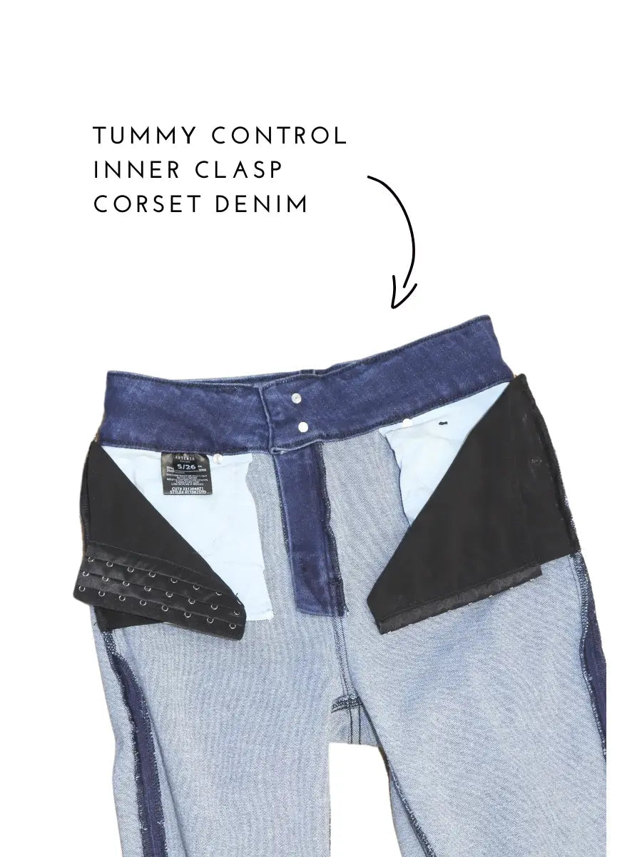 Altitude Heights Corset Double Waistband Straight Frayed Hem Jeans view 9 (bottom)